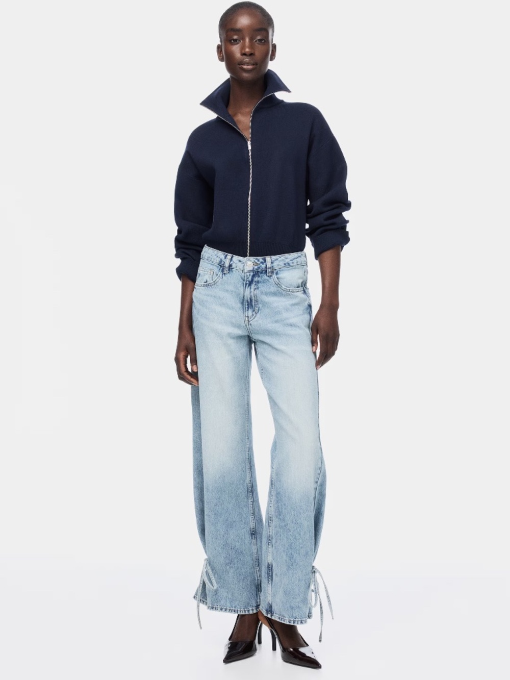 NWT H&M Light Straight High Waist Jeans with Side Ties Sz 2